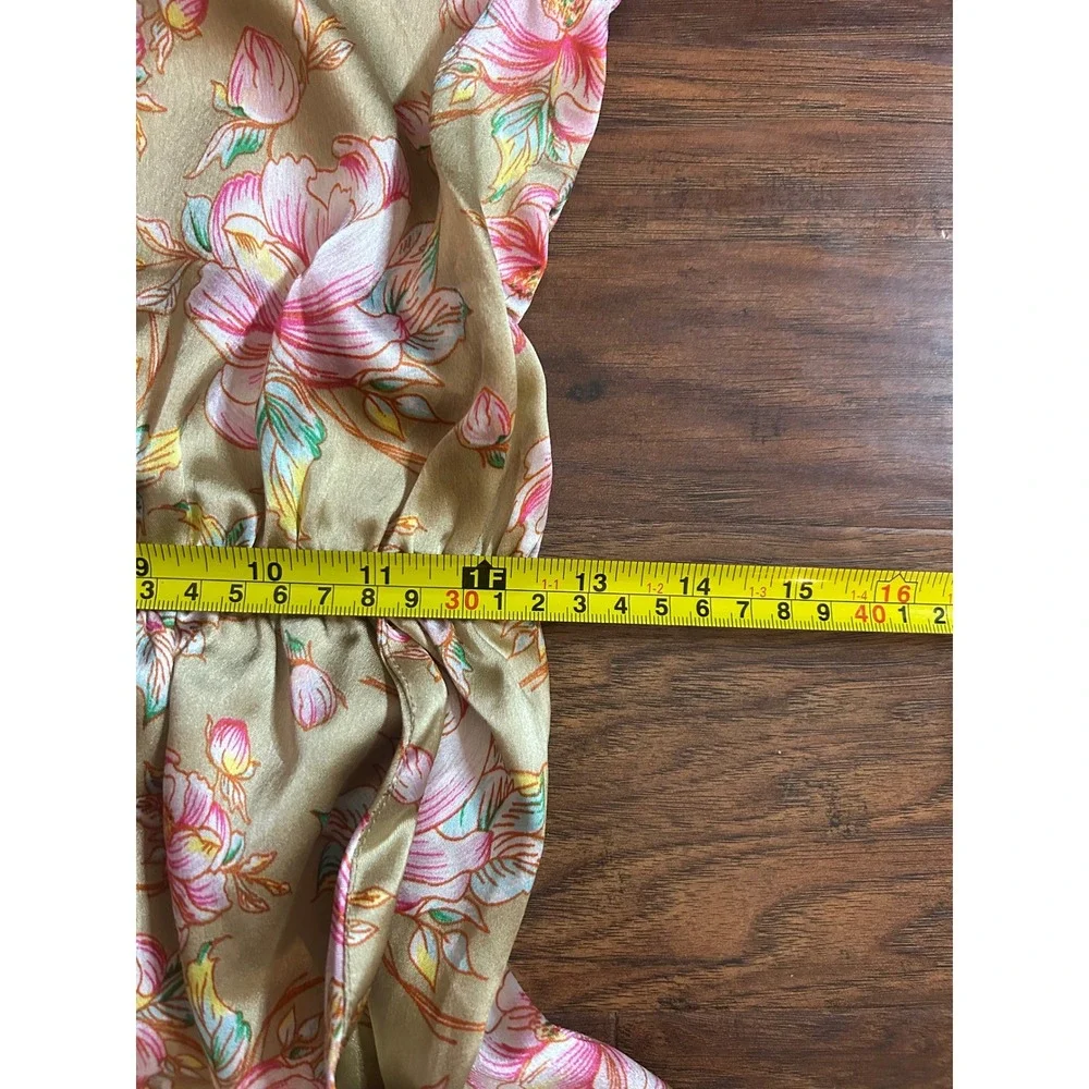 NWT Nasty Gal Nude Satin Floral Halter Jumpsuit Women Size 6 Wide Leg Pockets - Picture 12 of 16